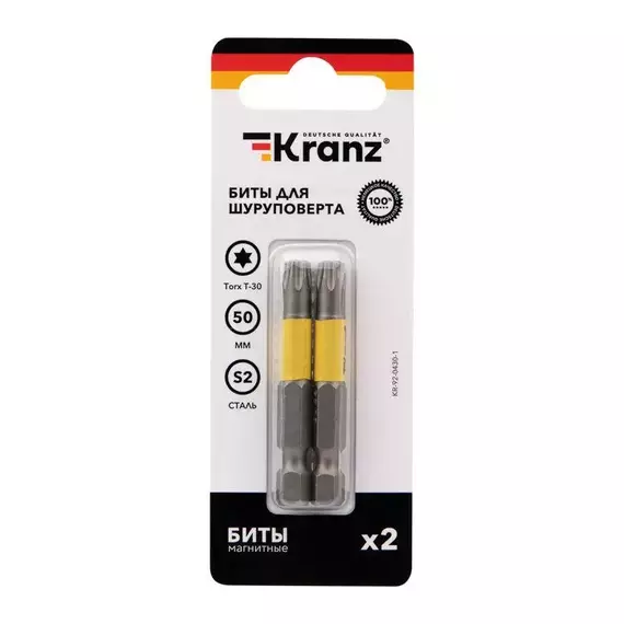 Бита Torx T30х50мм для шуруповерта (уп.2шт) Kranz KR-92-0430-1, изображение 3