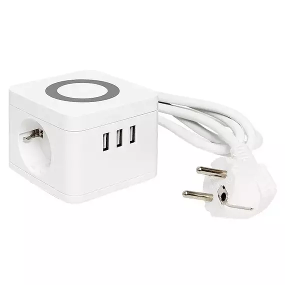 Удлинитель "Куб" 2 гнезда 3USB 2.4А+зарядное устройство 1.3 метра 1кв.мм EKF UBA-CUB-3-WC, изображение 6