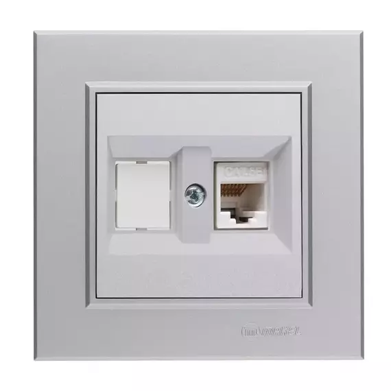 Розетка компьютерная+гнездо СП Karea 16А IP20 CAT 5 сереб. Makel 56065035