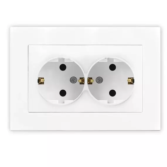 Розетка 2-м СП Афина 16А IP20 с заземл. в сборе бел. Universal A0128