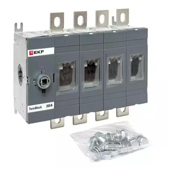 Рубильник 4п 200А без рукоятки управления TwinBlock EKF tb-s-200-4p, изображение 2