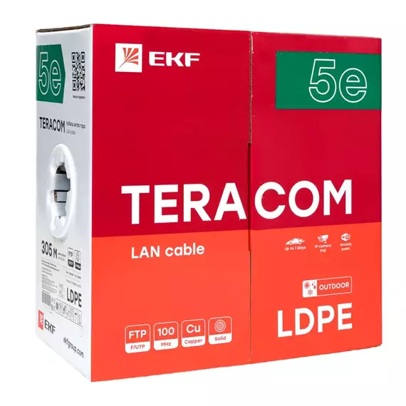 Кабель витая пара F/UTP кат.5e 4 пары solid внешний оболочка LDPE черн. TERACOM EKF TRC-5EFTP-04PE-BK-OUT3, изображение 3