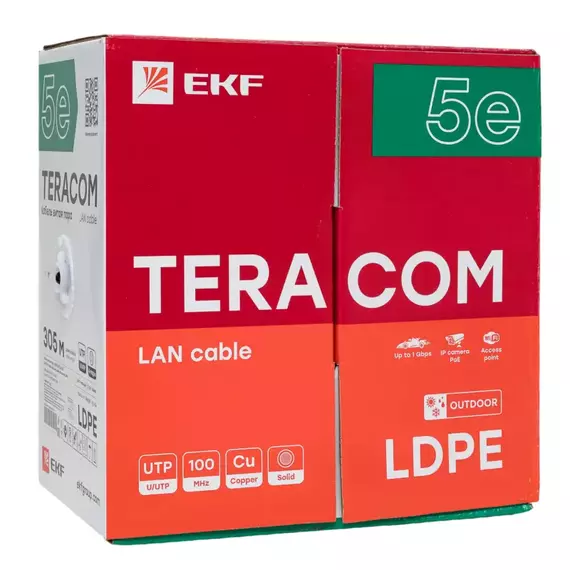 Кабель витая пара U/UTP кат.5e 4 пары solid внешний оболочка LDPE черн. TERACOM EKF TRC-5EUTP-04PE-BK-OUT3, изображение 3