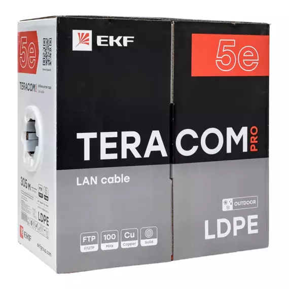 Кабель витая пара F/UTP кат.5e 4 пары solid внешний 24AWG LDPE черн. TERACOM PRO PRO EKF TRP-5EFTP-04PE-BK-OUT3, изображение 3