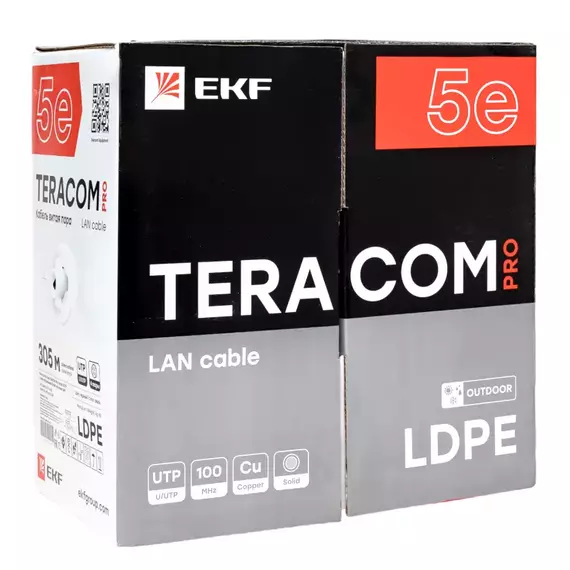 Кабель витая пара U/UTP кат.5e 4 пары solid внешний 24AWG LDPE черн. TERACOM PRO EKF TRP-5EUTP-04PE-BK-OUT3, изображение 3