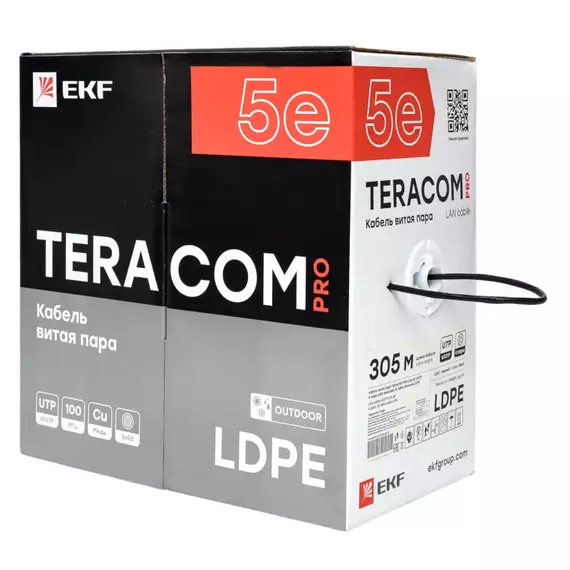 Кабель витая пара U/UTP кат.5e 4 пары solid внешний 24AWG LDPE черн. TERACOM PRO EKF TRP-5EUTP-04PE-BK-OUT3, изображение 4