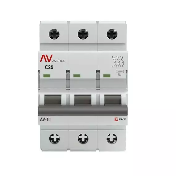 Выключатель автоматический модульный 3п C 25А 10кА AV-10 AVERES EKF mcb10-3-25C-av, изображение 2