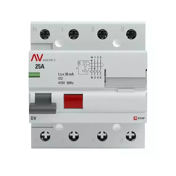 Выключатель дифференциального тока (УЗО) 4п 25А 30мА тип AC DV AVERES EKF rccb-4-25-30-ac-av, изображение 3
