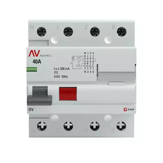 Выключатель дифференциального тока (УЗО) 4п 40А 300мА тип AC DV AVERES EKF rccb-4-40-300-ac-av, изображение 3