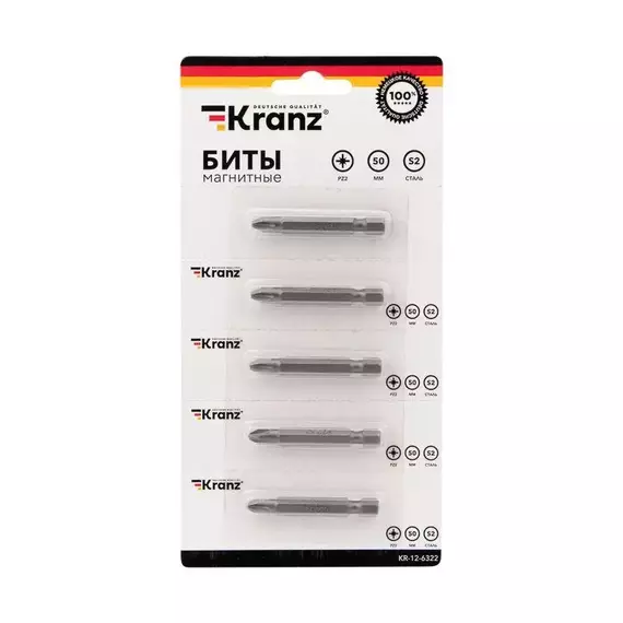 Бита PZ2x50мм для шуруповерта сталь S2 (уп.5шт) (лента) Kranz KR-12-6322, изображение 3