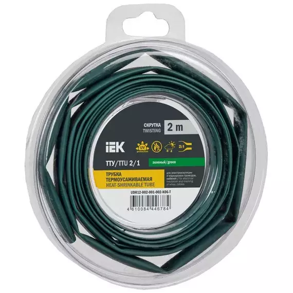 Трубка термоусадочная ТТУ нг-LS 2/1 зел. (уп.2м) IEK UDR12-002-001-002-K06-T