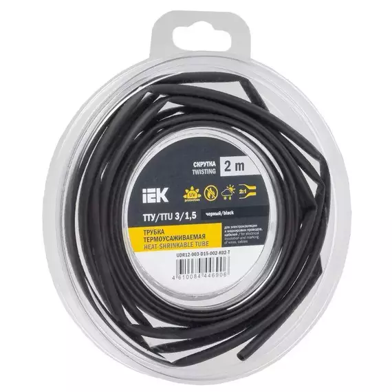 Трубка термоусадочная ТТУ нг-LS 3/1.5 черн. (уп.2м) IEK UDR12-003-D15-002-K02-T