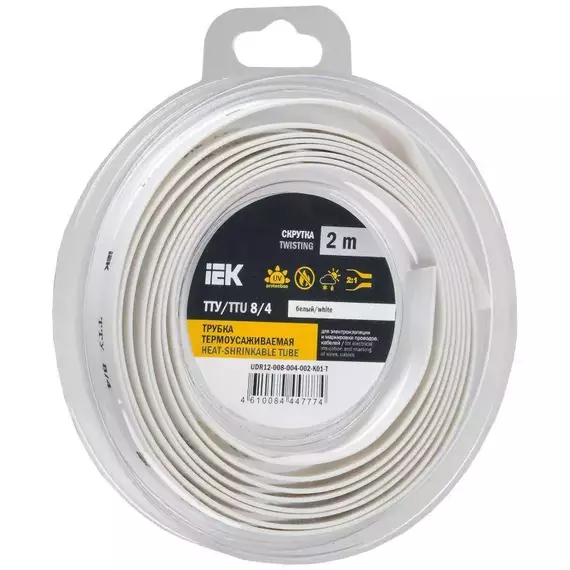 Трубка термоусадочная ТТУ нг-LS 8/4 бел. (уп.2м) IEK UDR12-008-004-002-K01-T