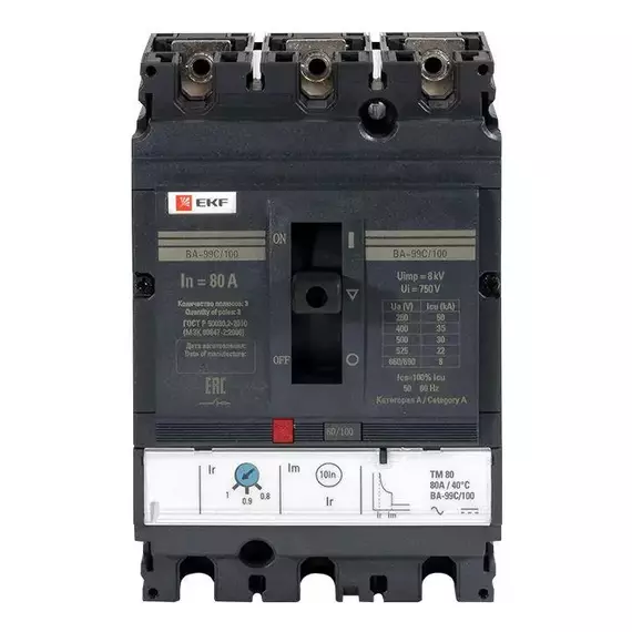 Выключатель автоматический 3п 100/80А 36кА ВА-99C Compact NS PROxima EKF mccb99C-100-80, изображение 6