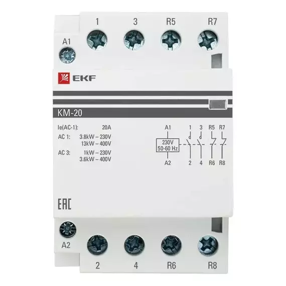 Контактор модульный КМ 20А 2NО+2NC (3 мод.) PROxima EKF km-3-20-22, изображение 2