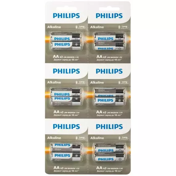 Элемент питания алкалиновый AA/LR6 1.5В Entry отрывной набор (блист. 12шт) Philips Б0064636