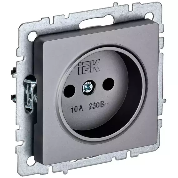 Розетка 1-м СП BRITE РС10-1-0-БрС 10А без заземл. без защ. шторок сталь IEK BR-R10-10-K46