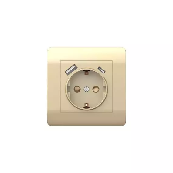 Розетка NEW3-E 16А с заземл. защ. шторки с 2-мя заряд. устройствами USB A+C 5В/2.1А шампань CHINT 431453