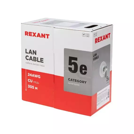 Кабель витая пара U/UTP кат.5E 4х2х24AWG нг(А)-HF сер. LIGHT (305м) Rexant 01-0059, изображение 2