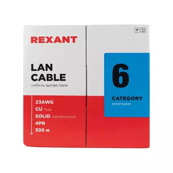 Кабель витая пара U/UTP кат.6 4х2х24AWG solid CU ZH нг(А)-HF сер. (305м) Rexant 01-0067, изображение 3