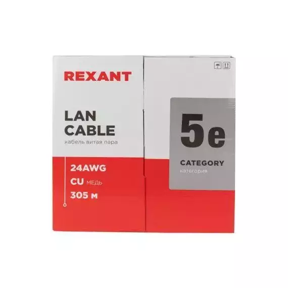 Кабель витая пара U/UTP кат.5E 4х2х24AWG solid CU ZH нг(А)-HF сер. (305м) Rexant 01-0069, изображение 6