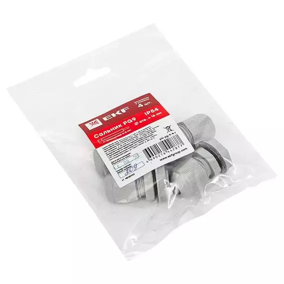 Сальник PG9 IP54 отв. d16мм провод d4-8мм (уп.4шт) PROxima EKF plc-pg-9-4-r, изображение 2