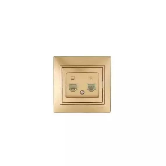 Розетка компьютерная + телефонная 2-м СП Mira RJ45 + RJ11 зол. метал. LEZARD 701-1313-143