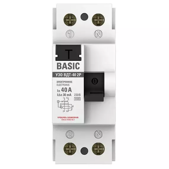 Выключатель дифференциального тока (УЗО) 2п 40А 30мА тип AC Basic электрон.EKF elcb-2-40-30e-sim, изображение 2