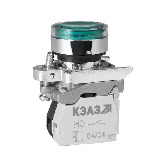 Кнопка КМЕ 4610мЛС 220В 1но+0нз цилиндр индикатор IP65 зел. КЭАЗ 248259