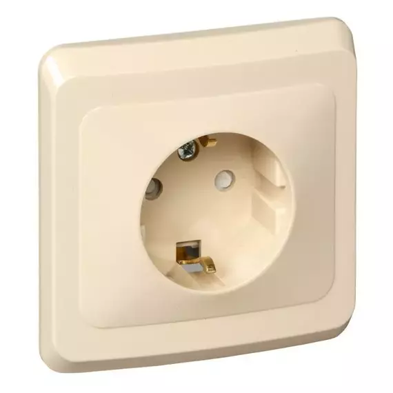 Розетка 1-м СП Этюд 16А 250В с заземл. защ. шторки крем. SchE PC16-004K