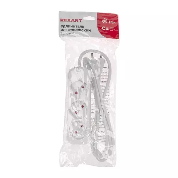 Удлинитель 3х1.5м без заземл. STANDARD 2х1кв.мм бел. Rexant 13-4006, изображение 5