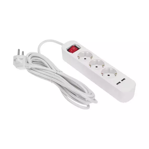 Удлинитель 3х5м с заземл. STANDARD 2хUSB 3х1кв.мм с выкл. бел. Rexant 13-4017, изображение 2