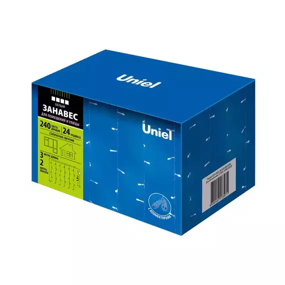Занавес LED со статическим свечением ULD-C3020-240/STK WHITE IP44 3х2м соед. 240 диодов бел. свет провод прозр. Uniel UL-00007213, изображение 5