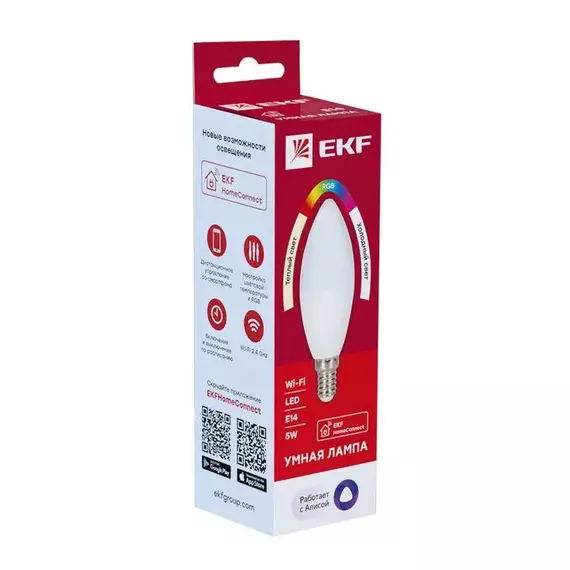 Лампа светодиодная Умная Connect 5Вт WIFI RGBW E14 EKF slwf-e14-rgbw, изображение 2