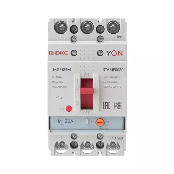 Выключатель автоматический MGS125 3P 16-20A 25kA YON MGS125M-3TAMF0020, изображение 2