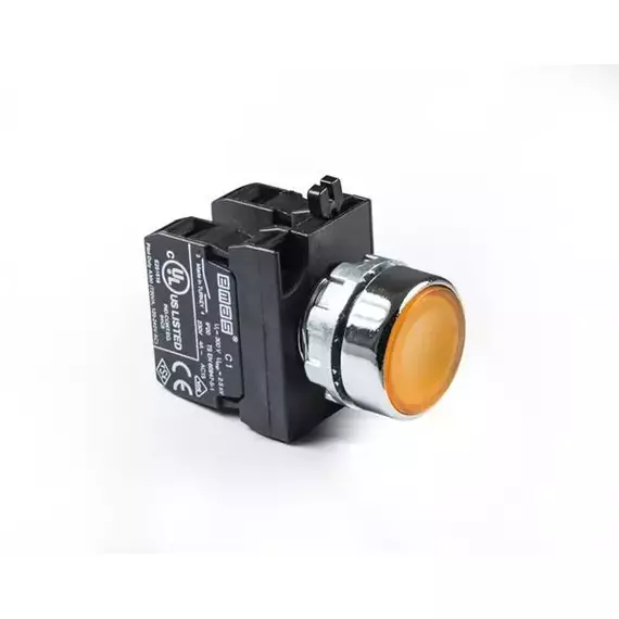 Кнопка нажимная круглая CM102DS (1НО+1НЗ) желт. EMAS CM102DS