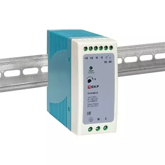Блок питания на DIN-рейку 60Вт 220В AC/24В DC постоянного тока EKF DR-M-60W-24, изображение 3