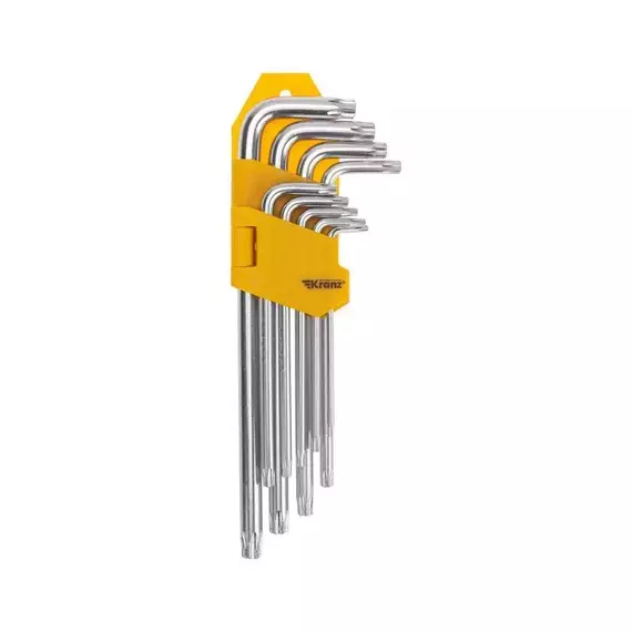 Набор ключей имбусовых Tamper-Torx 9шт ТТ10-ТТ50 закаленные удлиненные никель Kranz KR-12-5221