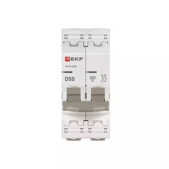 Выключатель автоматический 2п D 50А 4.5кА ВА 47-63N PROxima EKF M634250D, изображение 4