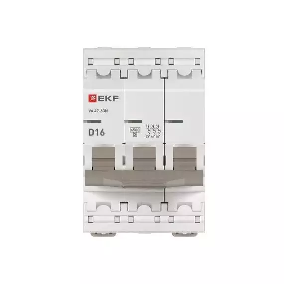 Выключатель автоматический 3п D 16А 4.5кА ВА 47-63N PROxima EKF M634316D, изображение 4