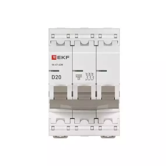 Выключатель автоматический 3п D 20А 4.5кА ВА 47-63N PROxima EKF M634320D, изображение 4
