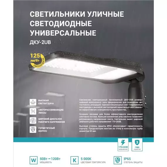 Светильник уличный линзованный светодиодный ДКУ-2UB 70Вт 230В 5000К 8750лм 125лм/Вт универсальный IP65 NEOX 4690612057422