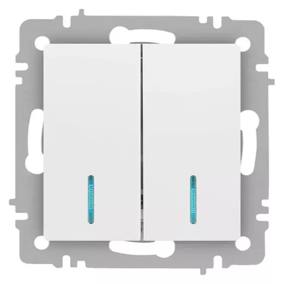Выключатель 2-кл. СП Accent 6-105-01М 10А IP20 250В с подсветкой AL/CU бел. матов. Intro Б0063507