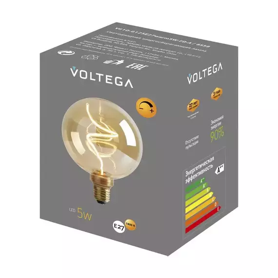 Лампа светодиодная филаментная Loft 271 G125 5Вт 1800К E27 DIM Voltega 8558, изображение 7